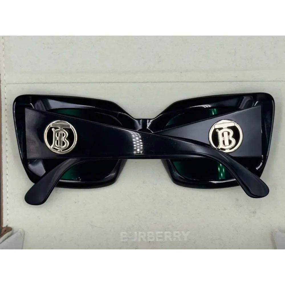 Burberry Black Oversized Square Sunglasses Gold Logo Frames Only With Case